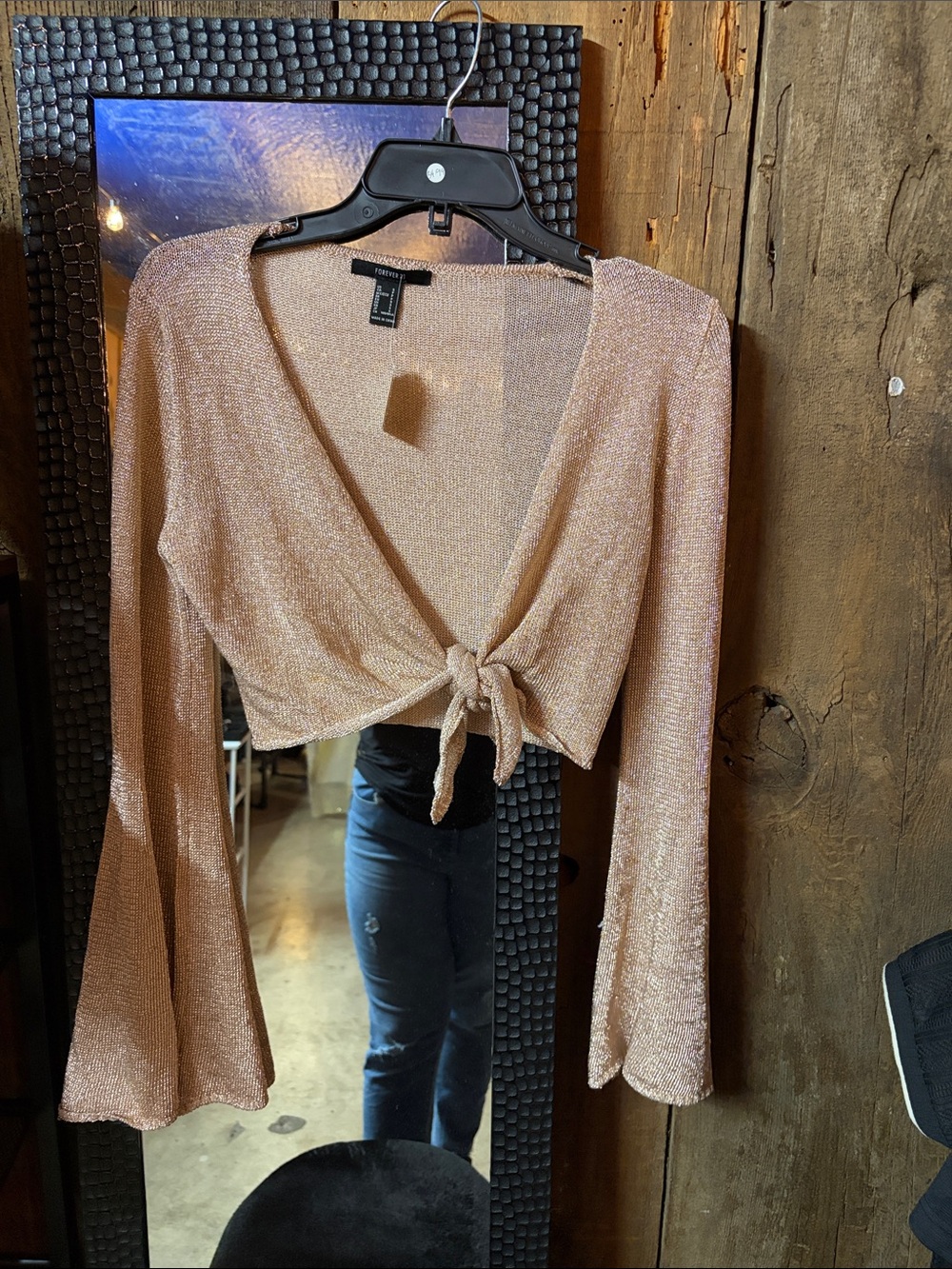 Forever 21 Rose Gold Shimmer Tie-Front Crop Top